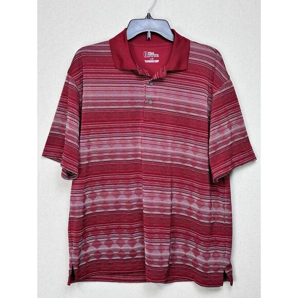 PGA Tour Red Graphic Striped Short Sleeve Golf Polo Men's Large - Picture 1 of 8